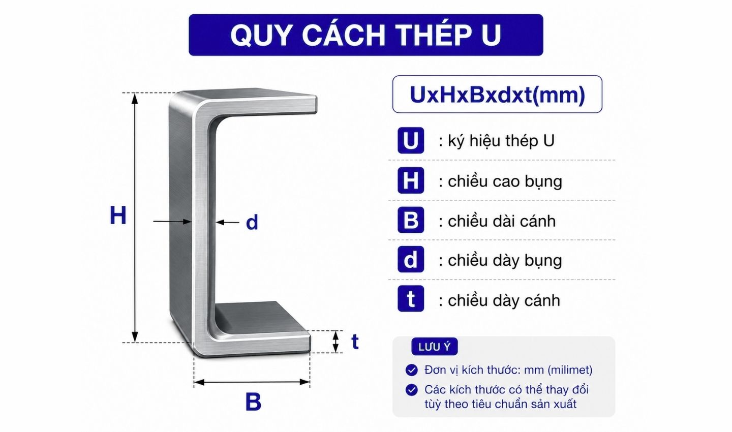 các quy cách thép hình U