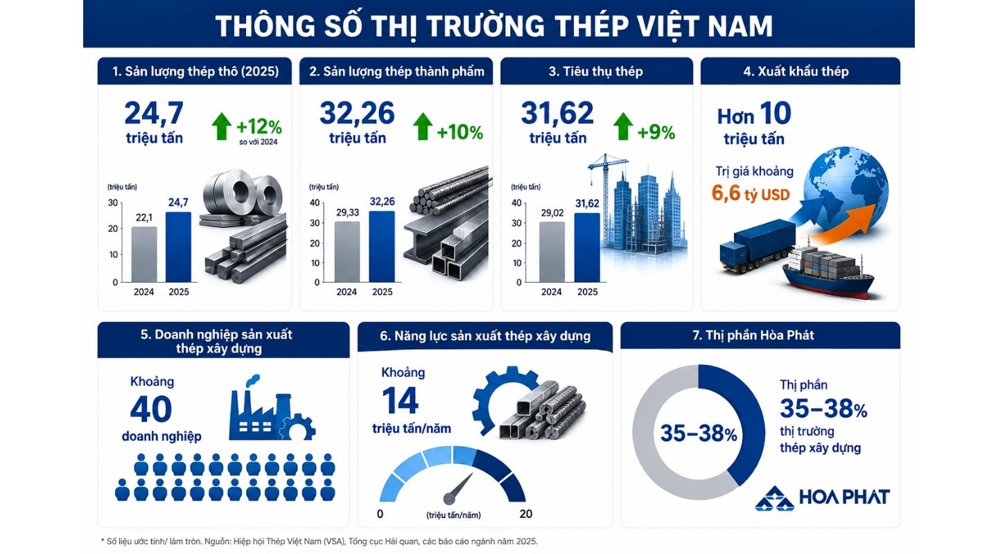 Thống kê thị trường thép Việt Nam trong năm vừa qua (2025)