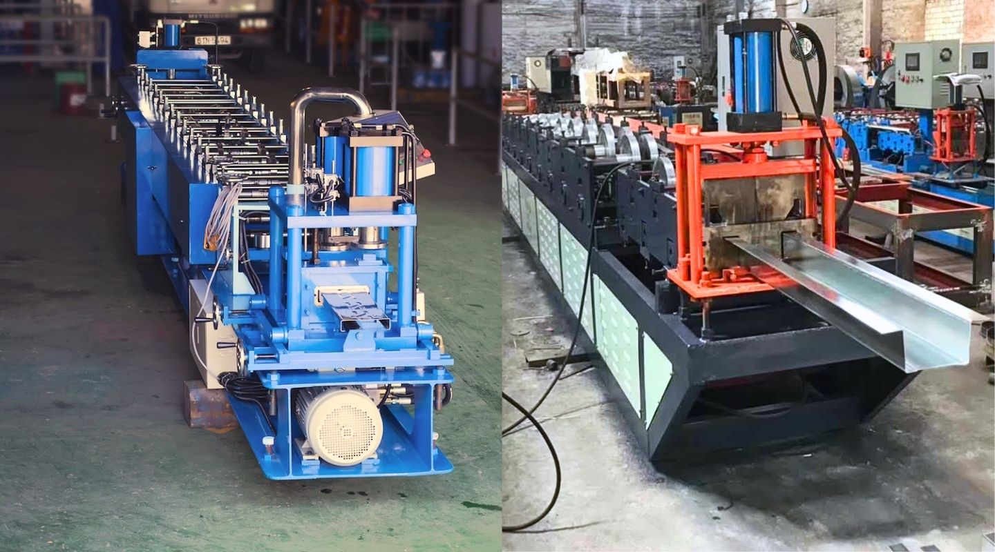 Thép băng mạ kẽm đang được tạo hình xà gồ bằng máy dập
