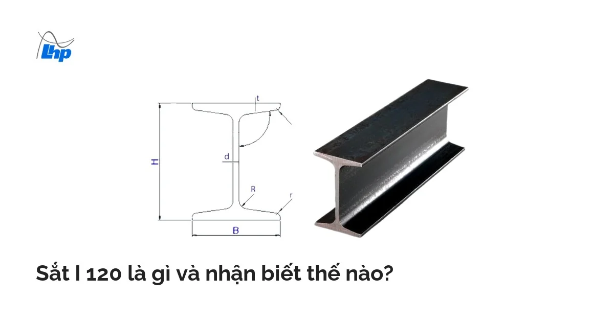 Mặt cắt chữ I ghi chiều cao H, bề rộng cánh B và hình thanh thép hình chữ I