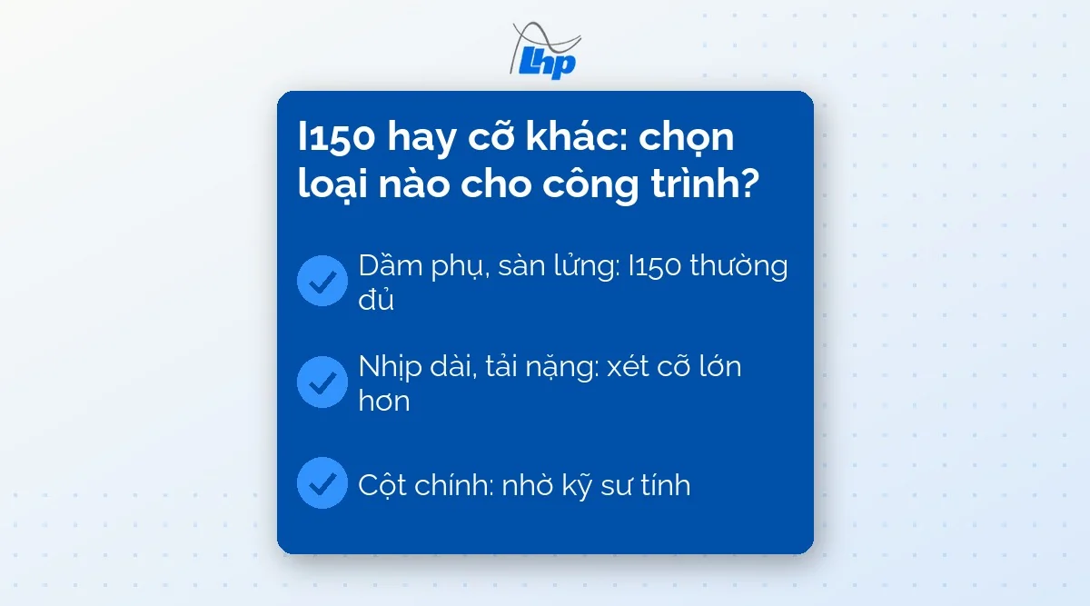 Thẻ tóm tắt cách chọn cỡ thép hình I theo tải và nhịp: dầm phụ, nhịp dài, cột chính