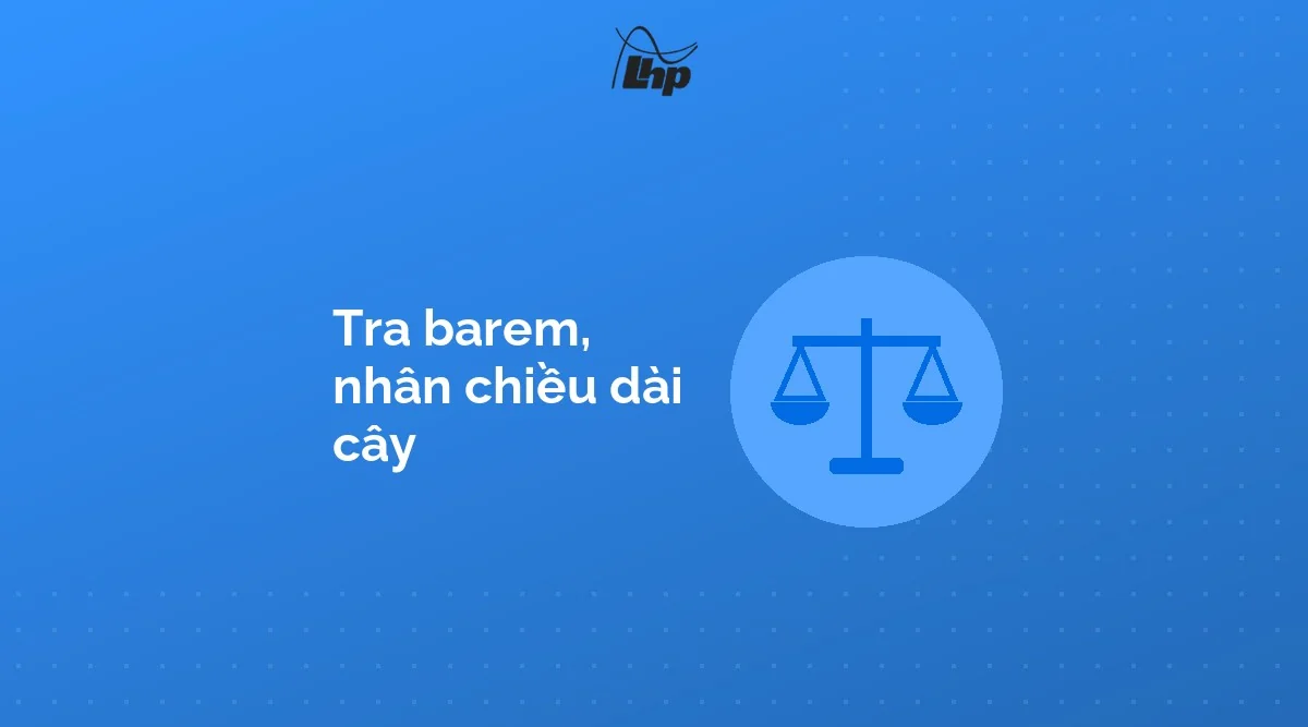 Thẻ đồ hoạ biểu tượng chiếc cân kèm câu tra barem, nhân chiều dài cây khi tính trọng lượng thép hình I 400