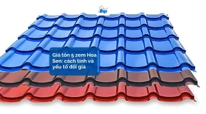 Các tấm tôn lợp mái Hoa Sen sóng ngói nhiều màu xếp lớp, ảnh bìa bài giá tôn 5 zem Hoa Sen